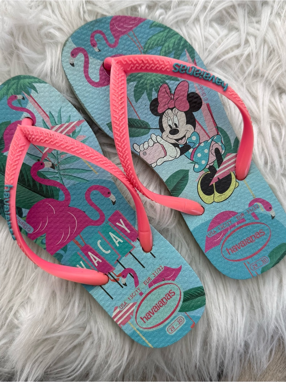 Havaianas Kids Minnie Mouse Flamingo Flip Flops - Coral Pink & Teal